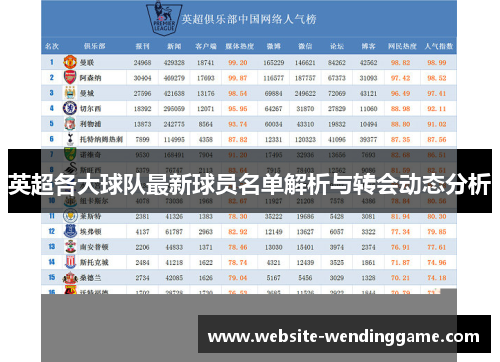 英超各大球队最新球员名单解析与转会动态分析